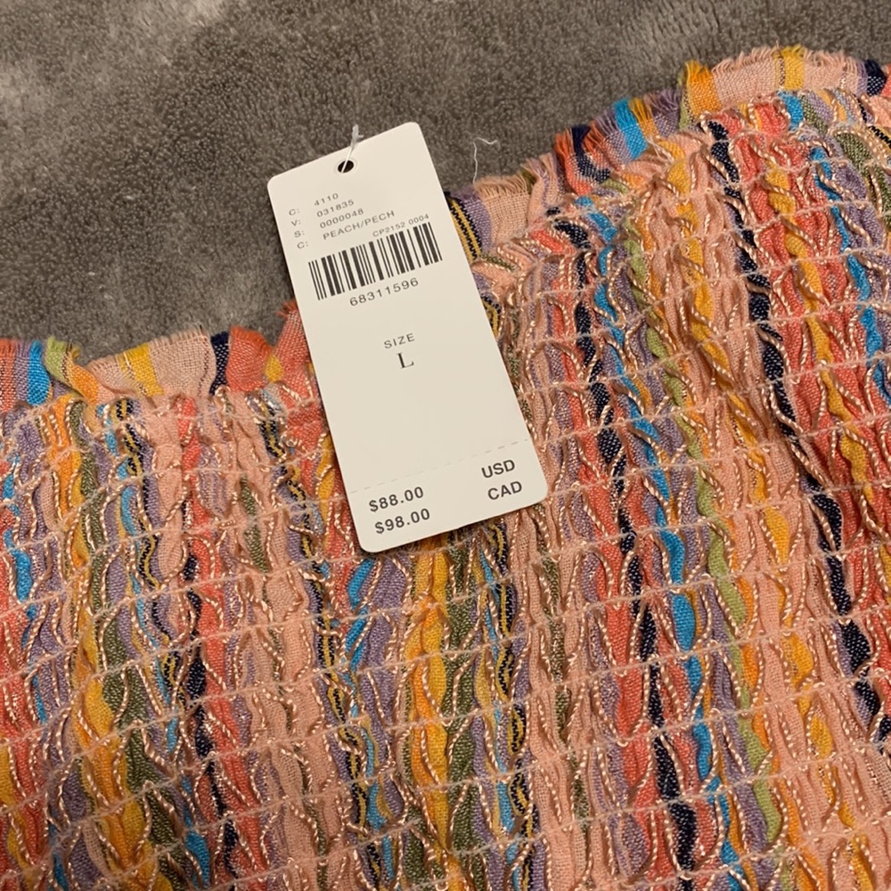 ✨ Anthropologie Rainbow Smocked Top Sz L - Picture 8 of 10